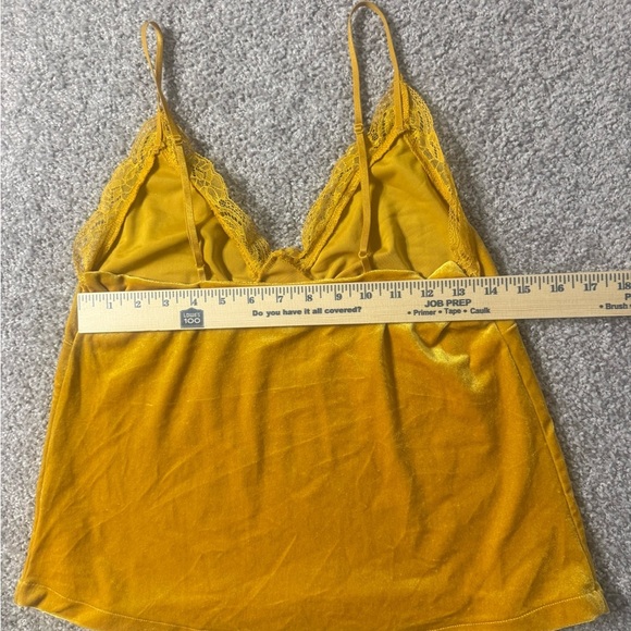 Forever 21 Fall Back to school Mustard Yellow Velvet Lace Trim Cami – Size M - Picture 4 of 7